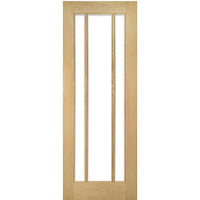 Norwich Real American Oak Veneer Double Evokit Pocket Door Detail - Clear Bevelled Glass - Unfinished