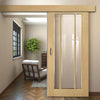 Single Sliding Door & Wall Track - Norwich Real American Oak Veneer Door - Clear Bevelled Glass - Unfinished