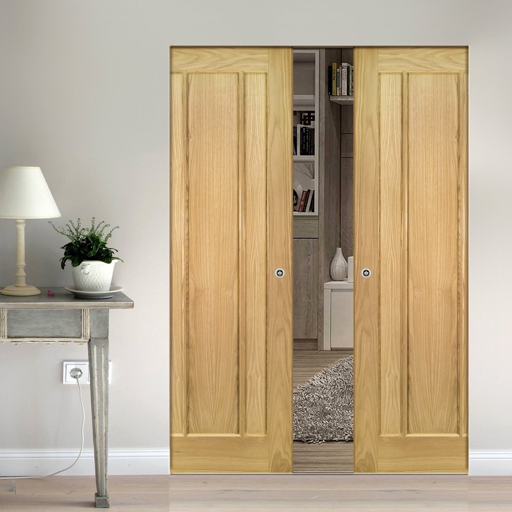 Norwich Oak Absolute Evokit Double Pocket Doors - Unfinished