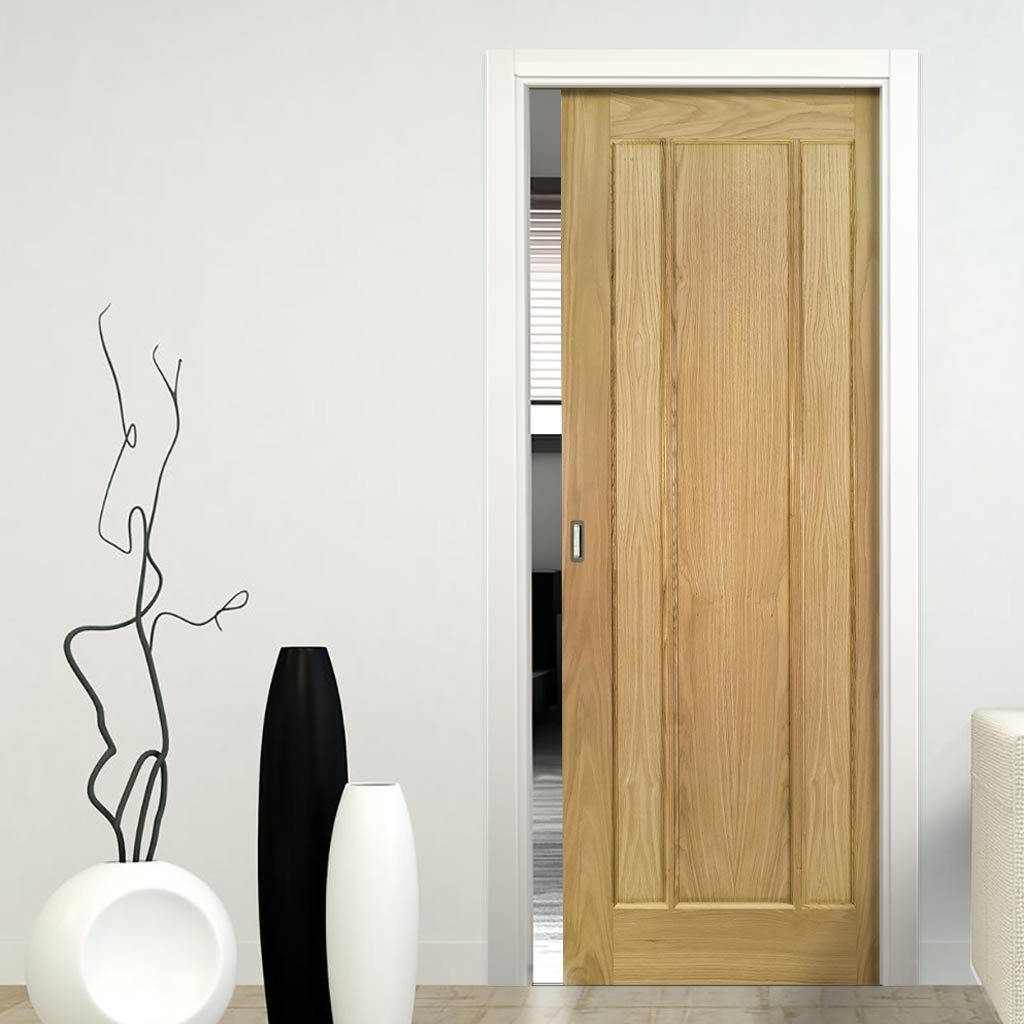 Norwich Real American Oak Veneer Single Evokit Pocket Door - Unfinished