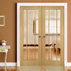 Norwich Real American Oak Veneer Door Pair - Clear Bevelled Glass - Unfinished