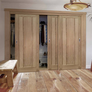 Image: Three Sliding Maximal Wardrobe Doors & Frame Kit - Norwich Real American Oak Veneer Door - Unfinished