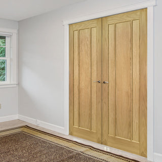 Image: Bespoke Norwich Real American Oak Veneer Internal Door Pair - Unfinished