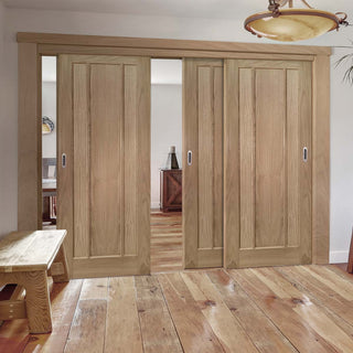 Image: Pass-Easi Three Sliding Doors and Frame Kit - Norwich Real American Oak Veneer Door - Unfinished
