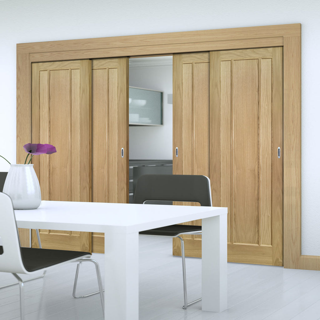 Pass-Easi Four Sliding Doors and Frame Kit - Norwich Real American Oak Veneer Door - Unfinished