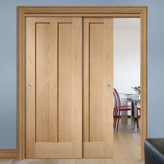 Image: Bespoke Thruslide Novara Oak 2 Panel - 2 Sliding Doors and Frame Kit