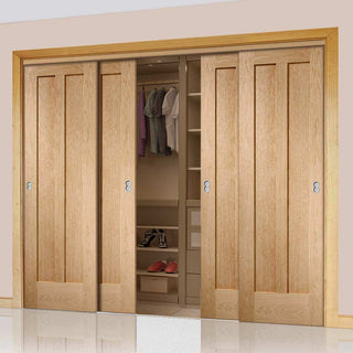 Image: Bespoke Thruslide Novara Oak 2 Panel 4 Door Wardrobe and Frame Kit