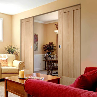 Image: Bespoke Malton Oak Glazed Double Frameless Pocket Door - No Raised Mouldings