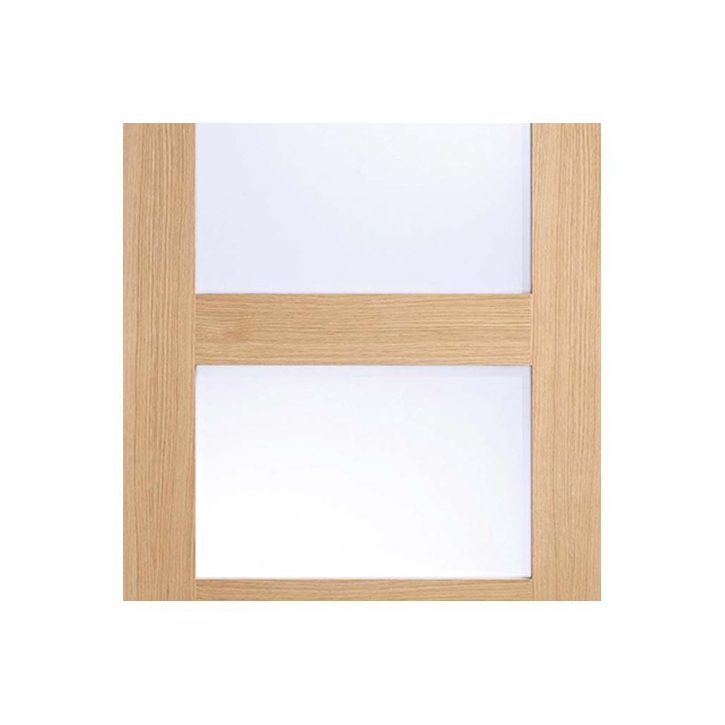 Contemporary Oak 4 Panel Single Evokit Pocket Door Detail - Clear Glass - Prefinished