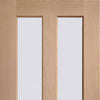Double Sliding Door & Wall Track - Malton Oak Doors - Bevelled Clear Glass - Unfinished