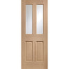 Double Sliding Door & Black Barn Track - Malton Oak Door - Bevelled Clear Glass - No Raised Mouldings - Unfinished