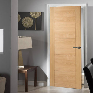 Image: Vancouver Oak 5 Panel Flush Fire Door - 1/2 Hour Fire Rated - Prefinished