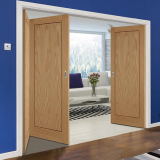 Image: Three Folding Doors & Frame Kit - 1 Panel Inlay Flush Oak 2+1 - Prefinished
