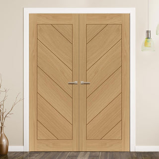 Image: Bespoke Torino Oak Internal Door Pair - 1/2 Hour Fire Rated - Prefinished