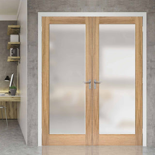 Image: Pattern 10 Oak Door Pair - Full Pane Frosted Glass