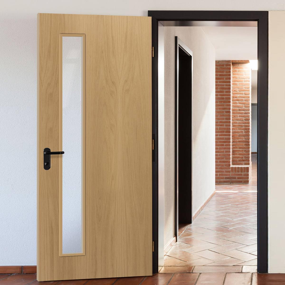 Bespoke Fire Door - Flush American White Oak Veneer - 30 Minute Fire Rated - Clear Glass - 06 - Prefinished