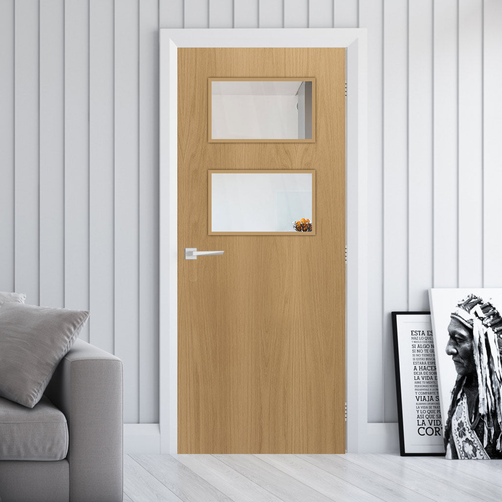 Bespoke Fire Door - Flush American White Oak Veneer - 30 Minute Fire Rated - Clear Glass - 02 - Prefinished