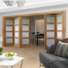 Five Folding Doors & Frame Kit - Shaker Oak 4 Pane 3+2 - Obscure Glass - Prefinished