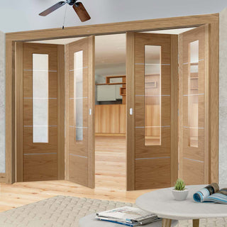Image: Bespoke Thrufold Portici Oak Glazed Folding 2+2 Door - Aluminium Inlay - Prefinished