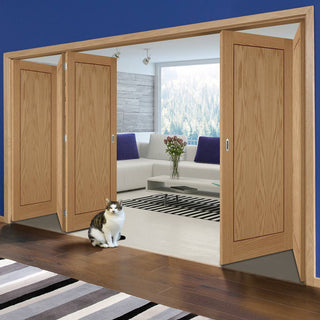Image: Five Folding Doors & Frame Kit - 1 Panel Inlay Flush Oak 3+2 - Prefinished