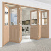 Six Folding Doors & Frame Kit - Belize Oak 3+3 - Silkscreen Etched Clear Glass - Unfinished