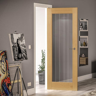Image: Ely oak cottage style door with clear glass and etched glass