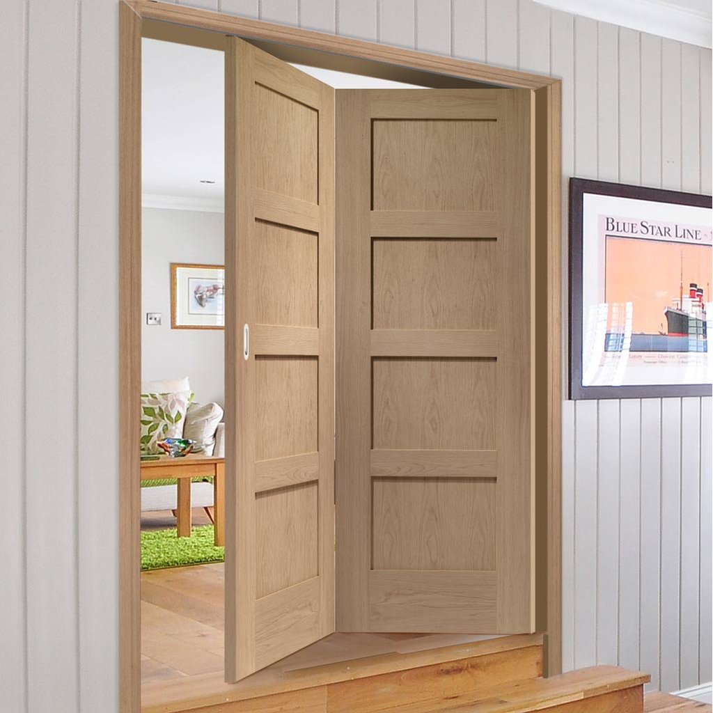 Bespoke Thrufold Shaker Oak 4 Panel Folding 2+0 Door - Prefinished