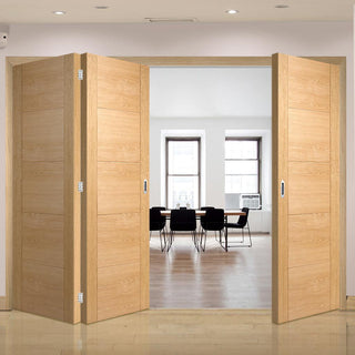 Image: Three Folding Doors & Frame Kit - Vancouver 5 Panel Effect Flush Oak 2+1 - Prefinished