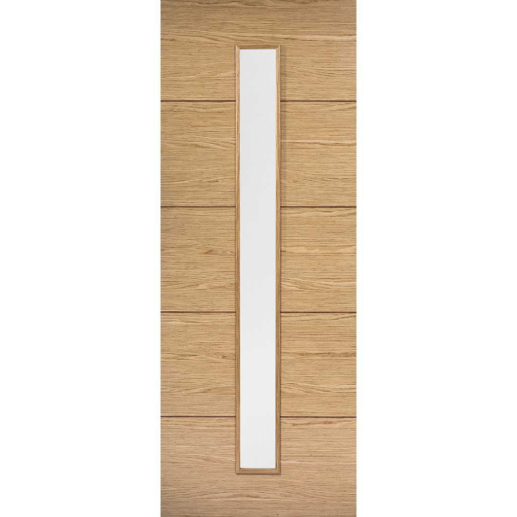 Bespoke Thruslide Surface Lille 1L Oak Flush Door - Clear Glass - Sliding Door and Track Kit - Prefinished
