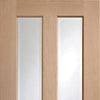 Six Folding Doors & Frame Kit - Malton Oak 3+3 - Bevelled Clear Glass - No Raised Mouldings