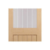 Mexicano Oak Single Evokit Pocket Door Detail - Half Light Clear Glass - Frosted Lines