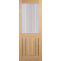 Mexicano Oak Single Evokit Pocket Door Detail - Half Light Clear Glass - Frosted Lines