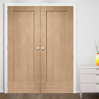Image: Pattern 10 Oak 1 Panel Internal Door Pair - Prefinished