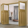 Three Folding Doors & Frame Kit - 1930's Oak Solid 2+1 - Frosted Glass