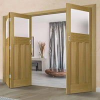 Three Folding Doors & Frame Kit - 1930's Oak Solid 2+1 - Frosted Glass