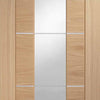 Single Sliding Door & Wall Track - Portici Oak Flush Door - Aluminium Inlay & Clear Glass - Prefinished