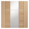 Two Folding Doors & Frame Kit - Portici Oak Flush 2+0 - Aluminium Inlay & Clear Glass - Prefinished