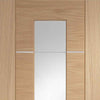 Single Sliding Door & Wall Track - Portici Oak Flush Door - Aluminium Inlay & Clear Glass - Prefinished