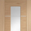 Portici Oak Flush Absolute Evokit Double Pocket Door - Aluminium Inlay & Clear Glass - Prefinished