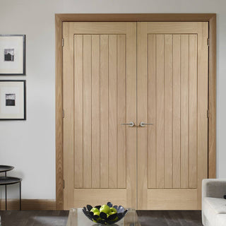 Image: Bespoke Suffolk Oak Door Pair - Vertical Lining - Prefinished