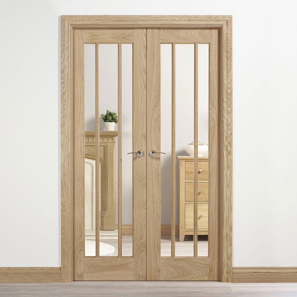 W4 Lincoln Room Divider Door & Frame Kit - Clear Glass - Unfinished Oak - 2031x1246mm Wide