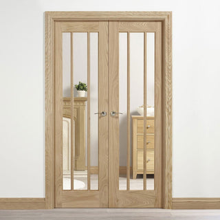 Image: W4 Lincoln Room Divider Door & Frame Kit - Clear Glass - Unfinished Oak - 2031x1246mm Wide