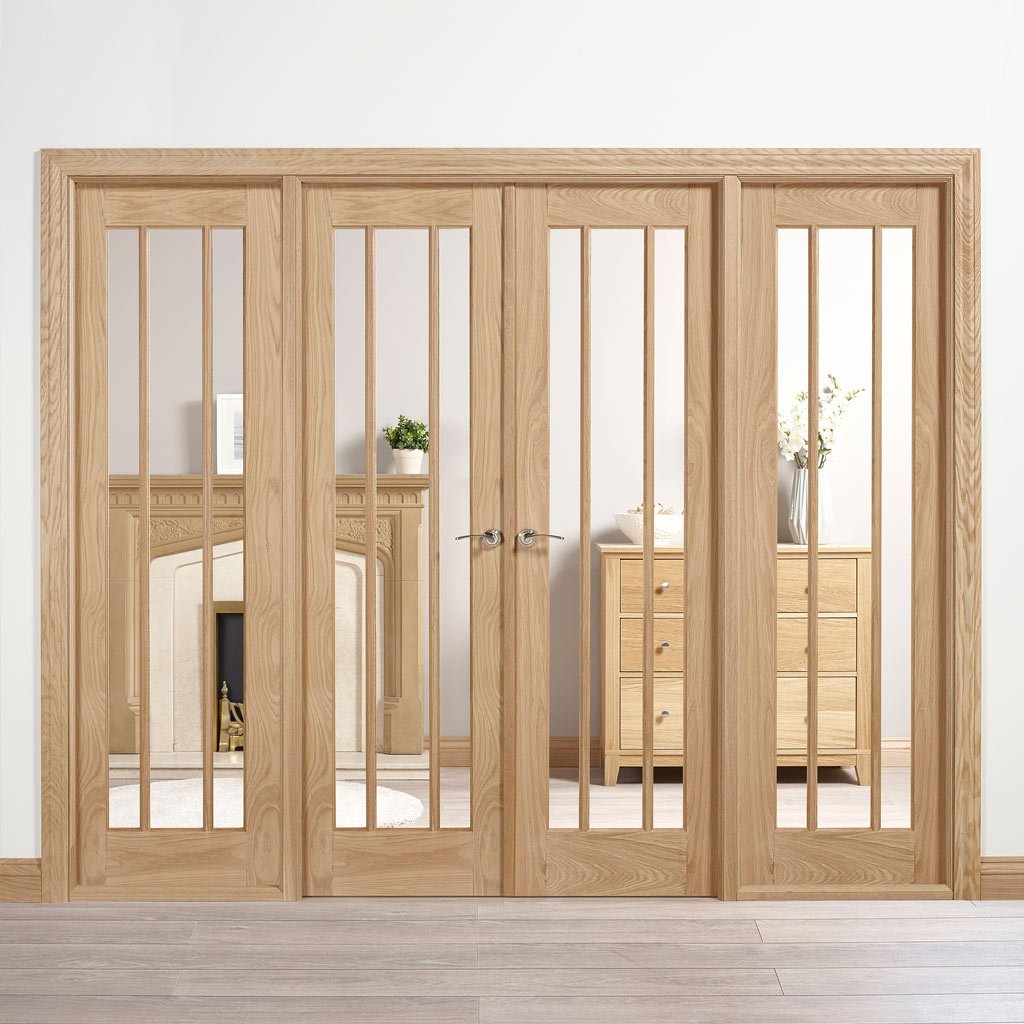 W8 Lincoln Room Divider Door & Frame Kit - Clear Glass - Unfinished Oak - 2031x2478mm Wide