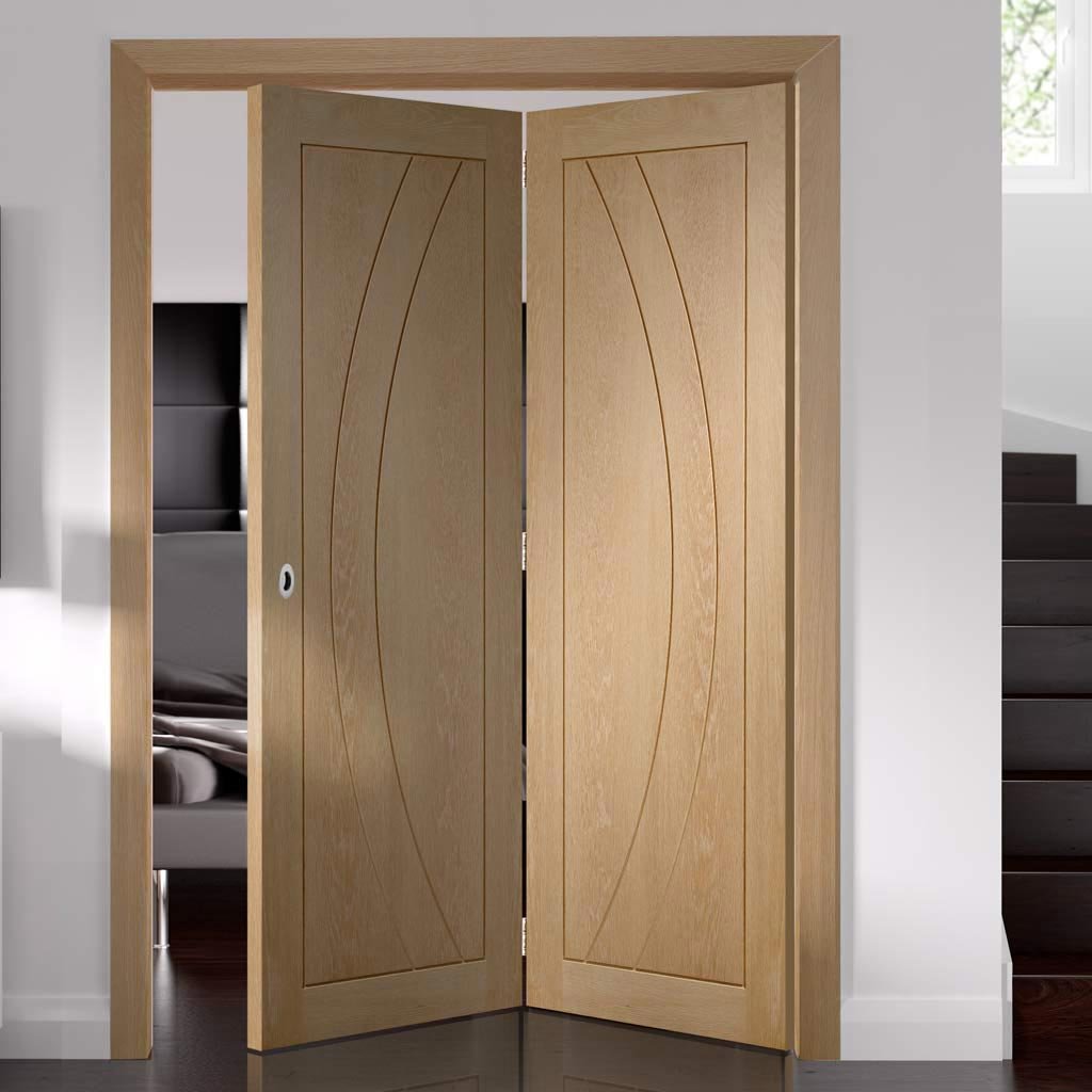 Two Folding Doors & Frame Kit - Salerno Oak Flush 2+0 - Unfinished