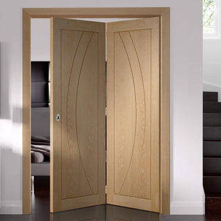 Image: Two Folding Doors & Frame Kit - Salerno Oak Flush 2+0 - Unfinished