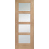 Two Folding Doors & Frame Kit - Shaker Oak 4 Pane 2+0 - Obscure Glass - Unfinished