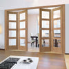 Four Folding Doors & Frame Kit - Shaker Oak 4 Pane 2+2 - Clear Glass - Unfinished