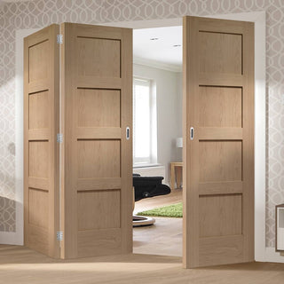 Image: Three Folding Doors & Frame Kit - Shaker Oak 4 Panel 2+1 - Prefinished