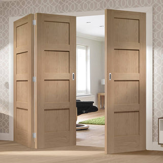 Image: Bespoke Thrufold Shaker Oak 4 Panel Folding 2+1 Door - Prefinished