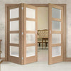 Three Folding Doors & Frame Kit - Shaker Oak 4 Pane 2+1 - Obscure Glass - Prefinished